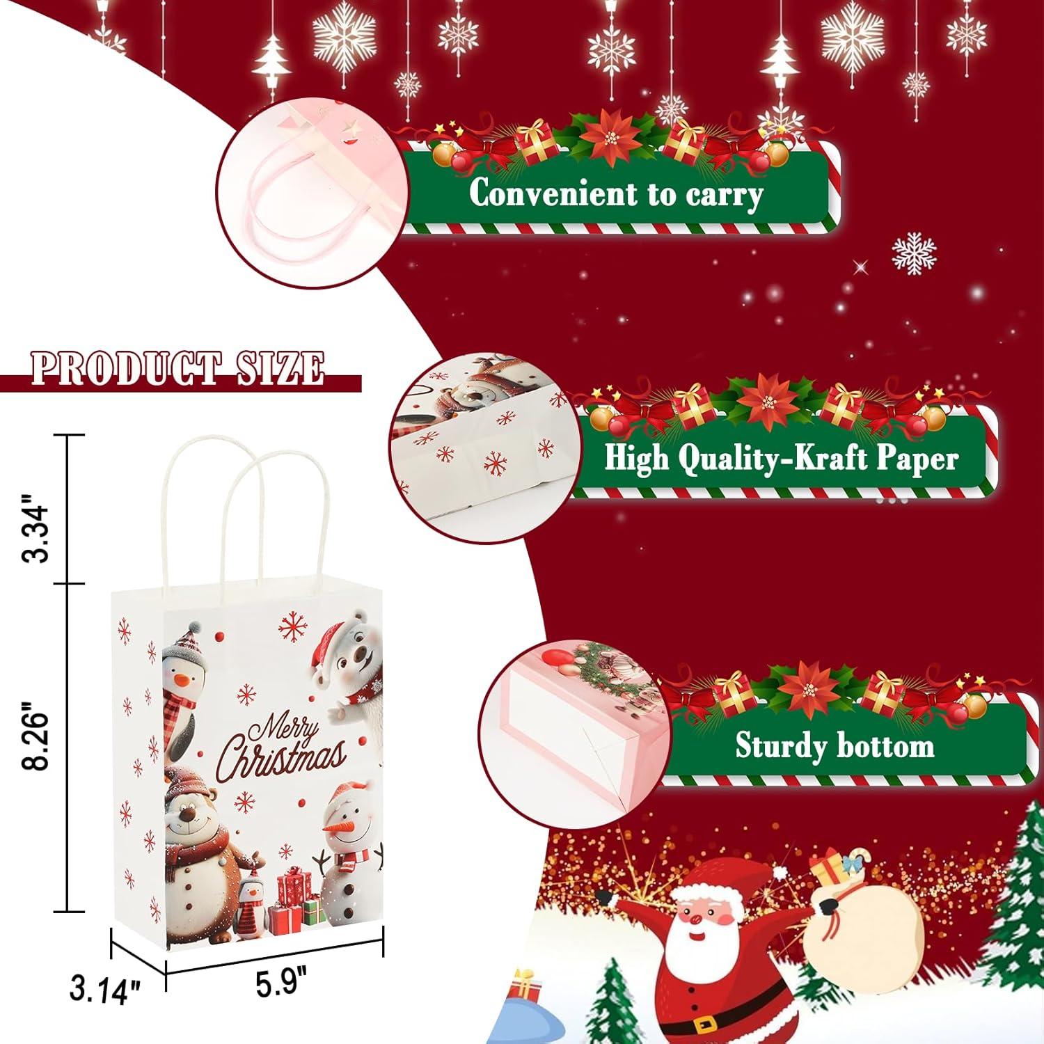 24 Weihnachts-Kraft-Geschenktüten mit Griffen, 3D Designs