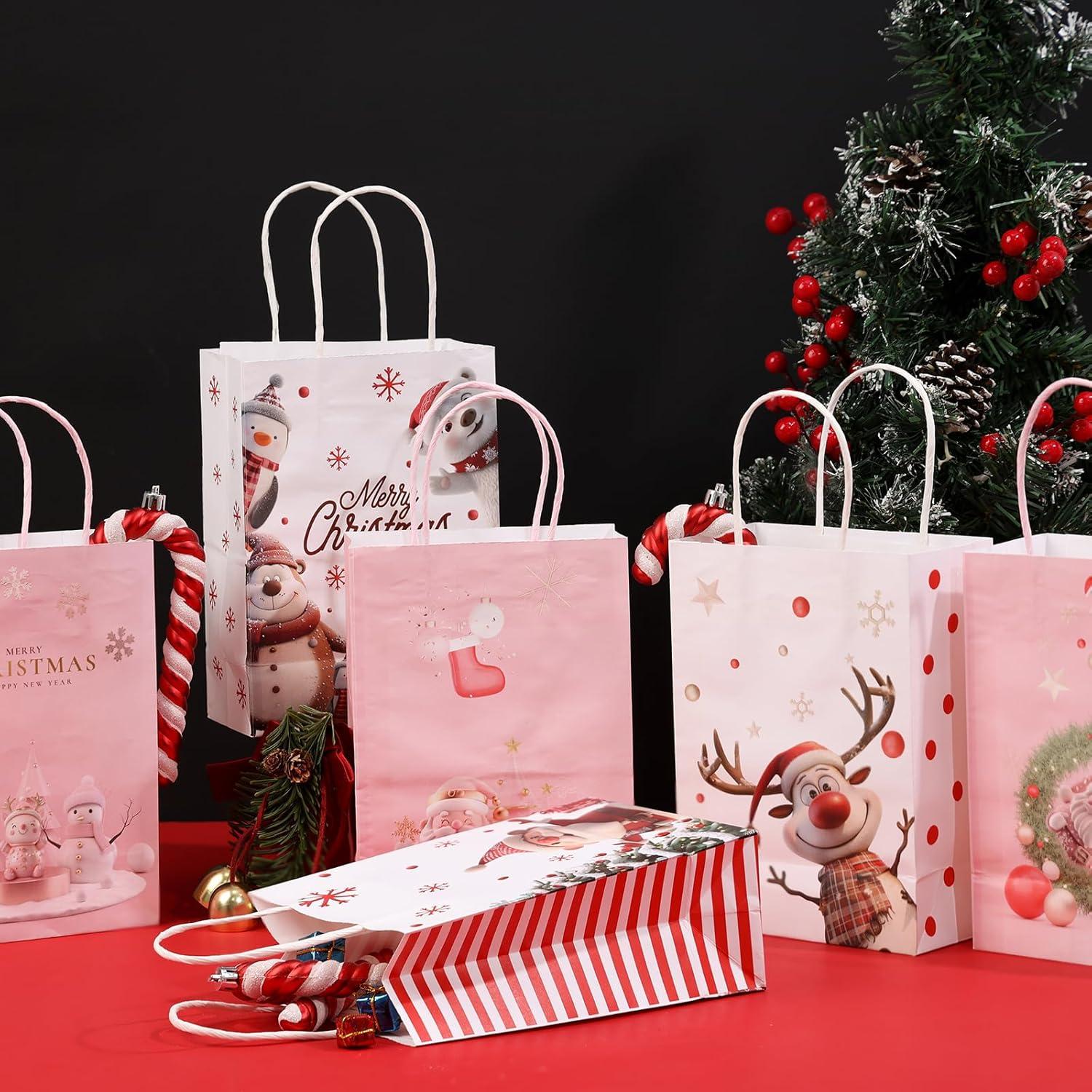 24 Weihnachts-Geschenktüten Kraftpapier 3D Design 15x7.5x21cm