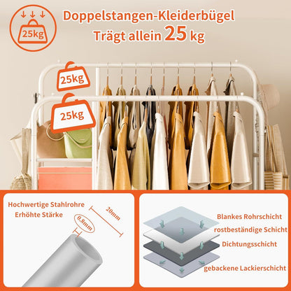 Kleiderständer Metall 165x120cm mit 2 Stange 4 Haken 3 Regal 1