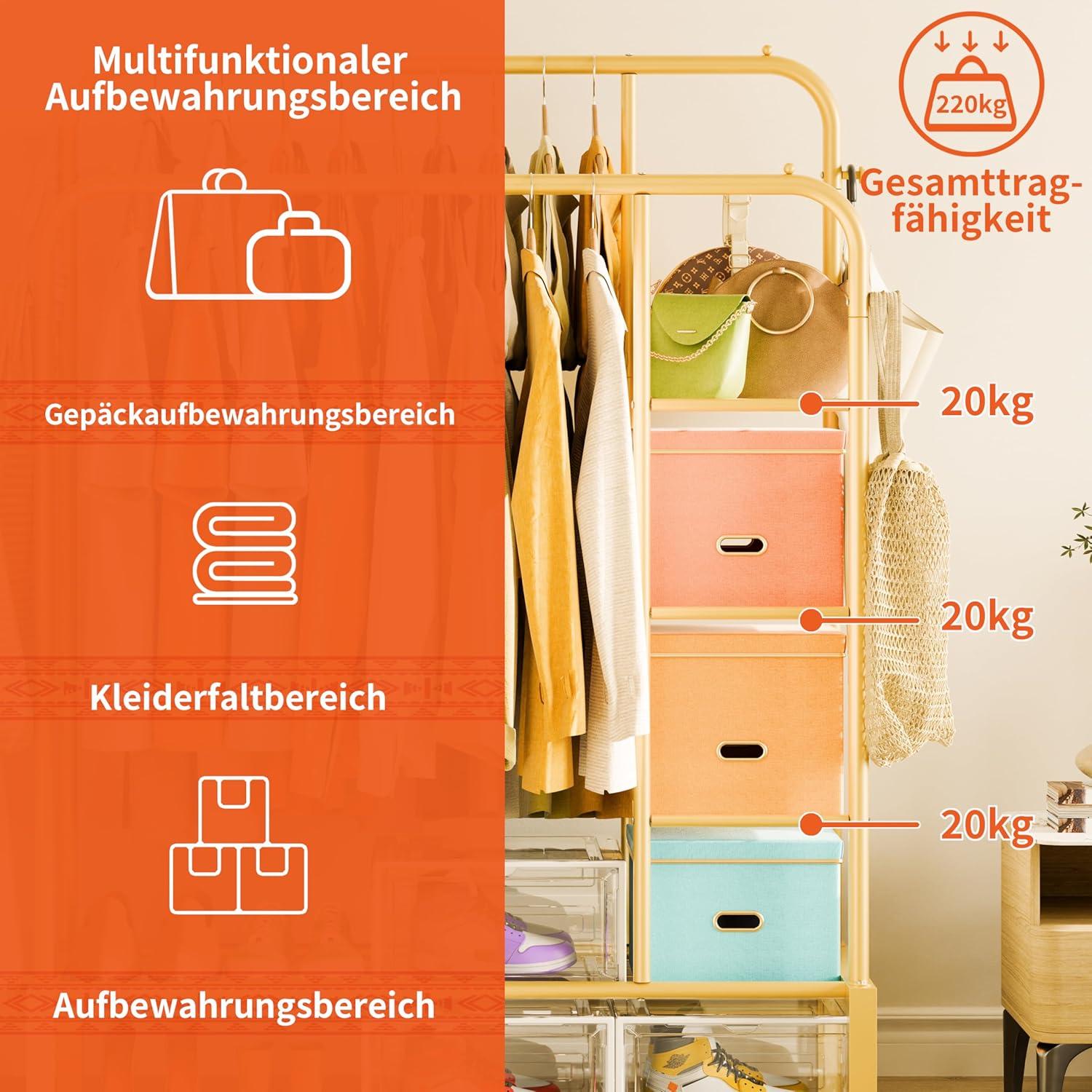 JOISCOPE Kleiderständer Metall 165x120cm Gold multifunktional