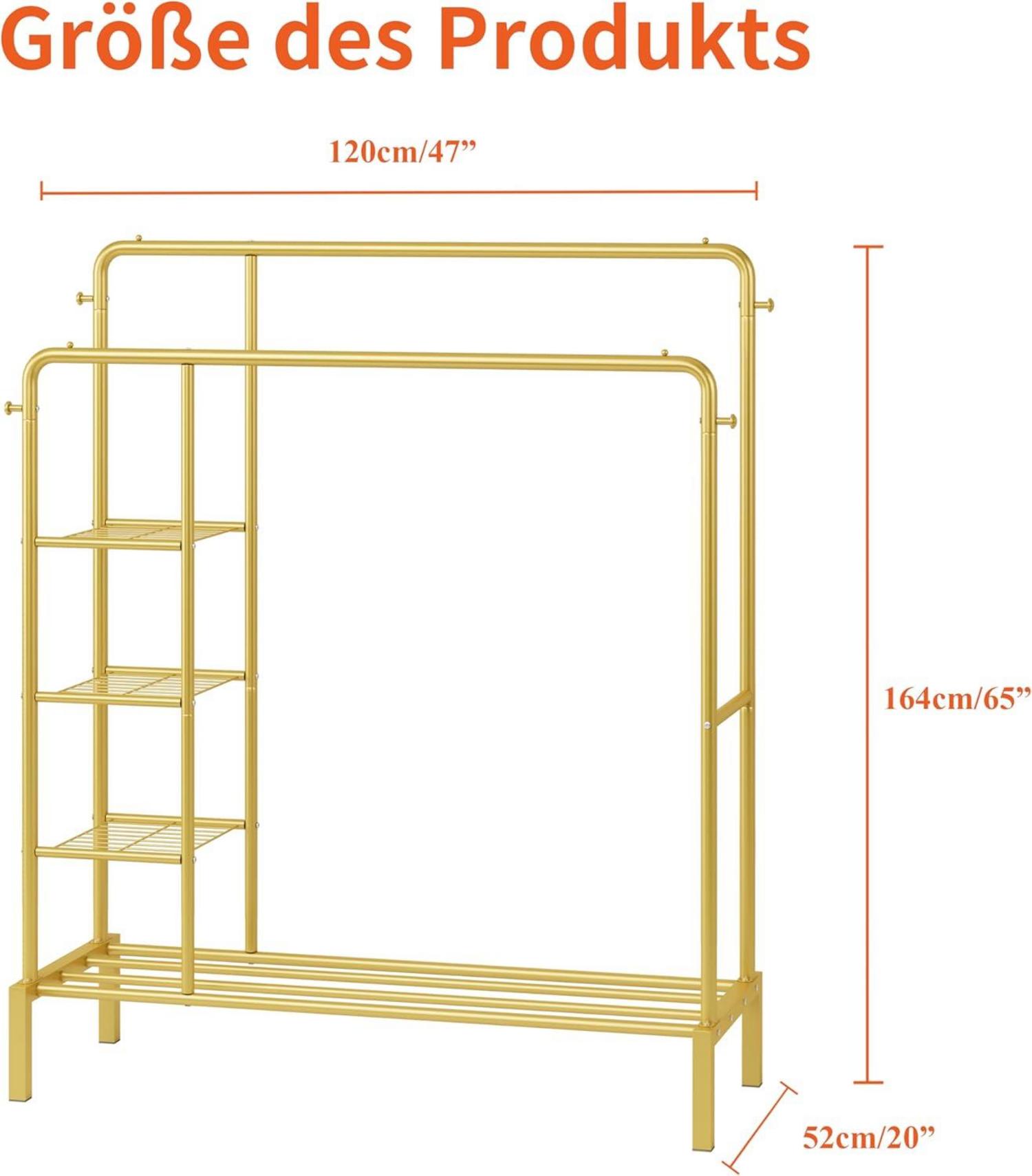 JOISCOPE Kleiderständer Metall 165x120cm Gold multifunktional