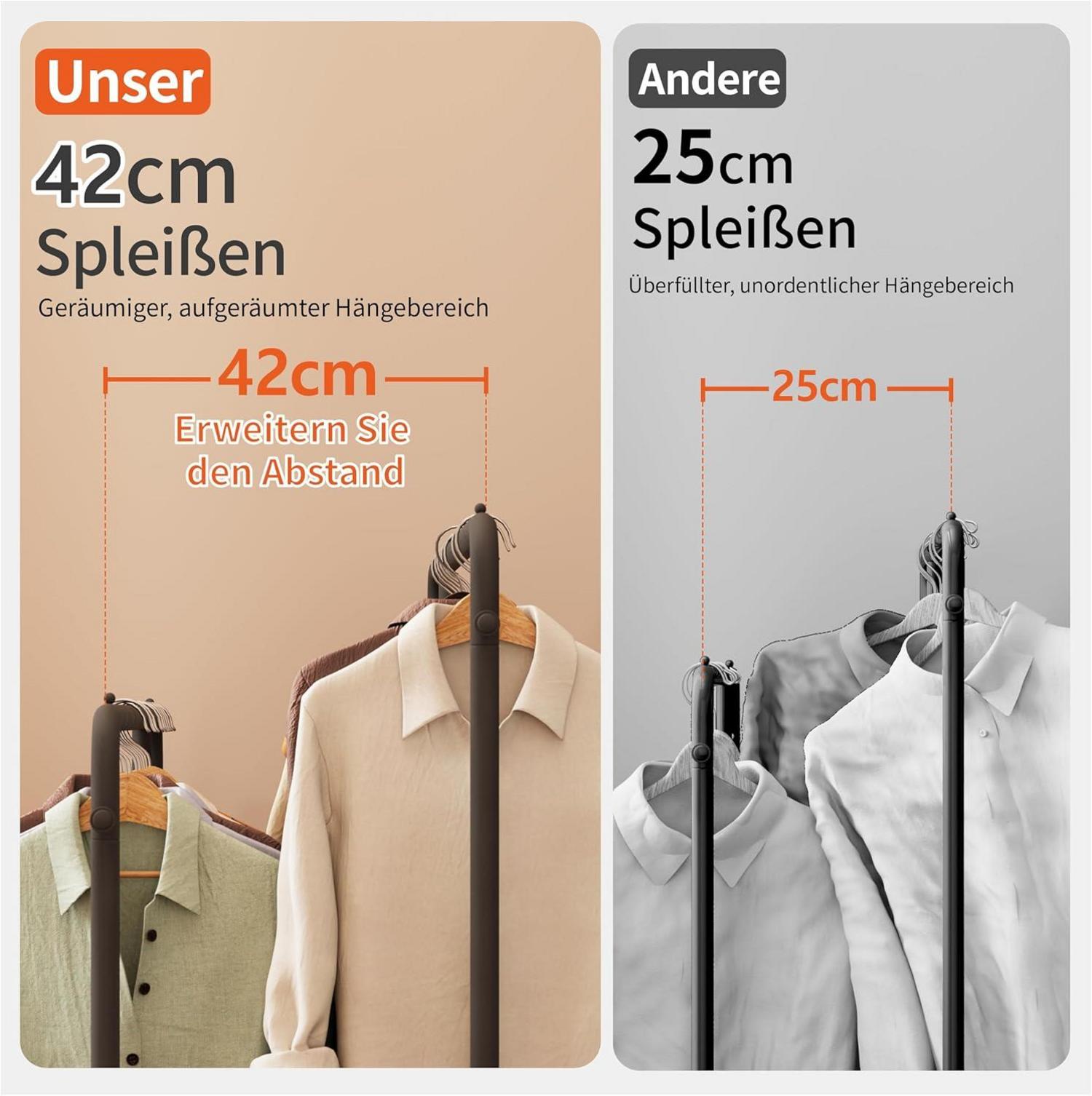 Kleiderständer Metall 170x120cm 2 Kleiderstange 4 Haken 3 Ablagen 2