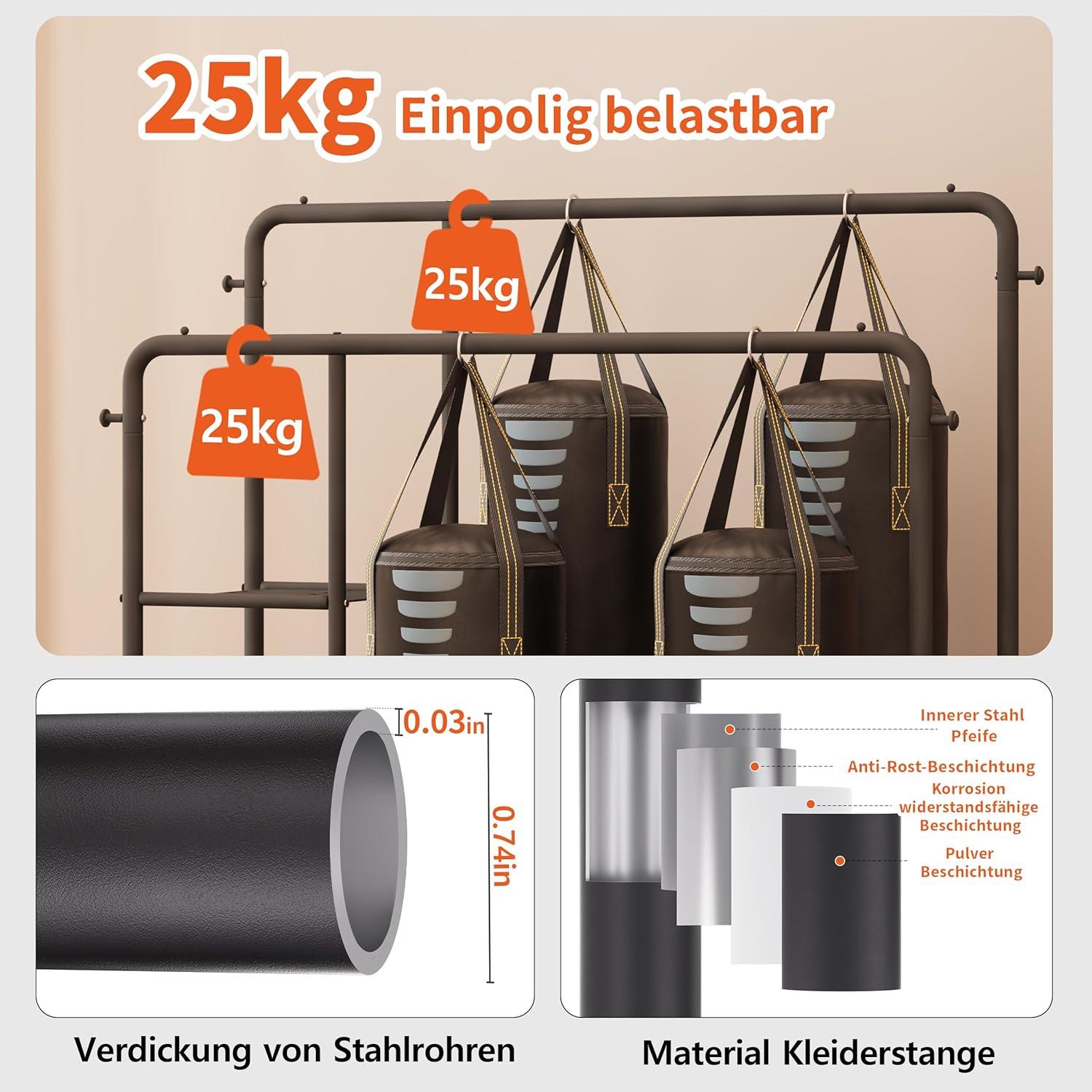 JOISCOPE Breiter Metall-Kleiderständer 170x120cm mit 2 Stangen 4 Haken 3 Regalen 2 Schuhablagen Schwarz