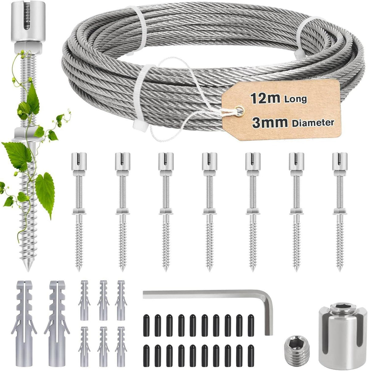 Rankhilfe Kletterpflanzen Edelstahl 12m Stahlseil 8 Halter Rosen