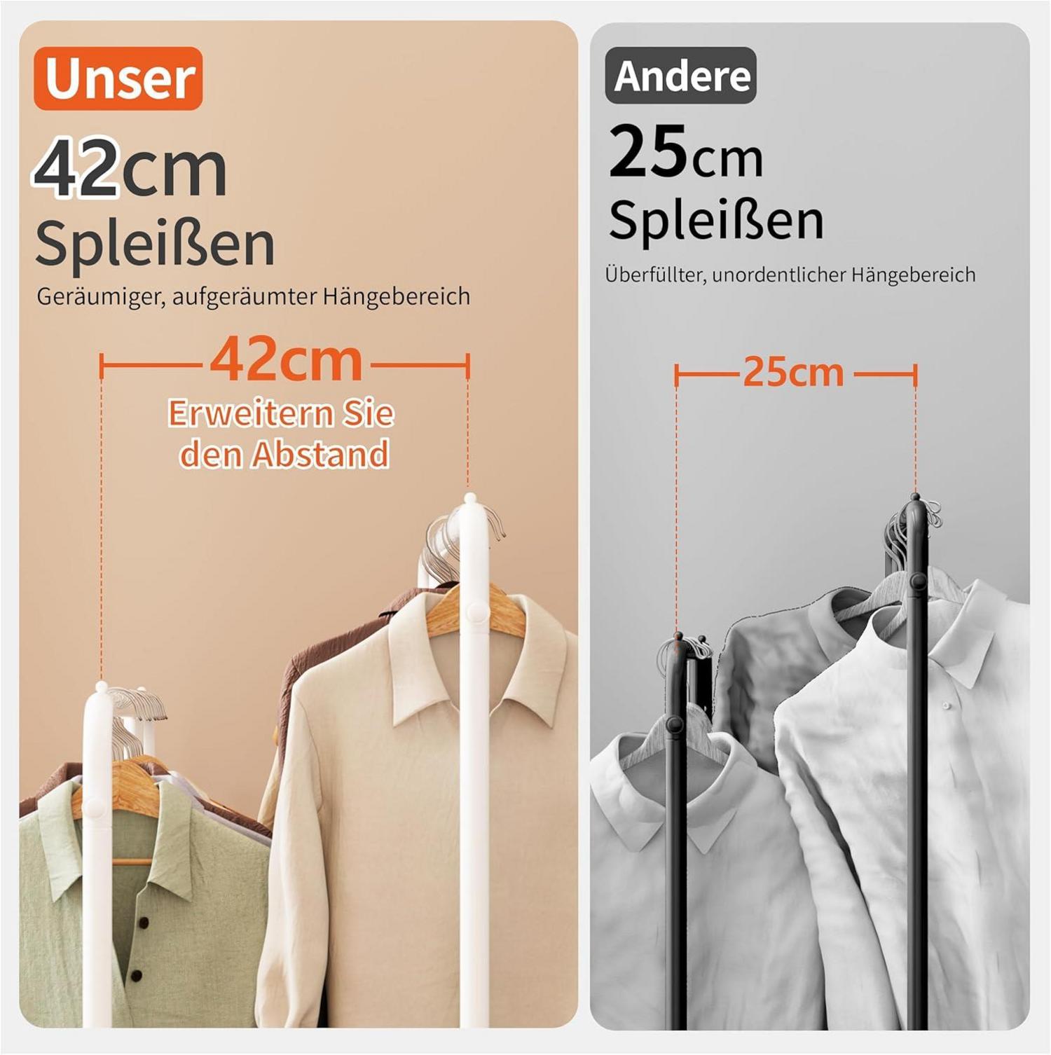 Kleiderständer aus Metall mit 2 Kleiderstangen, Schuhregal, Haken und