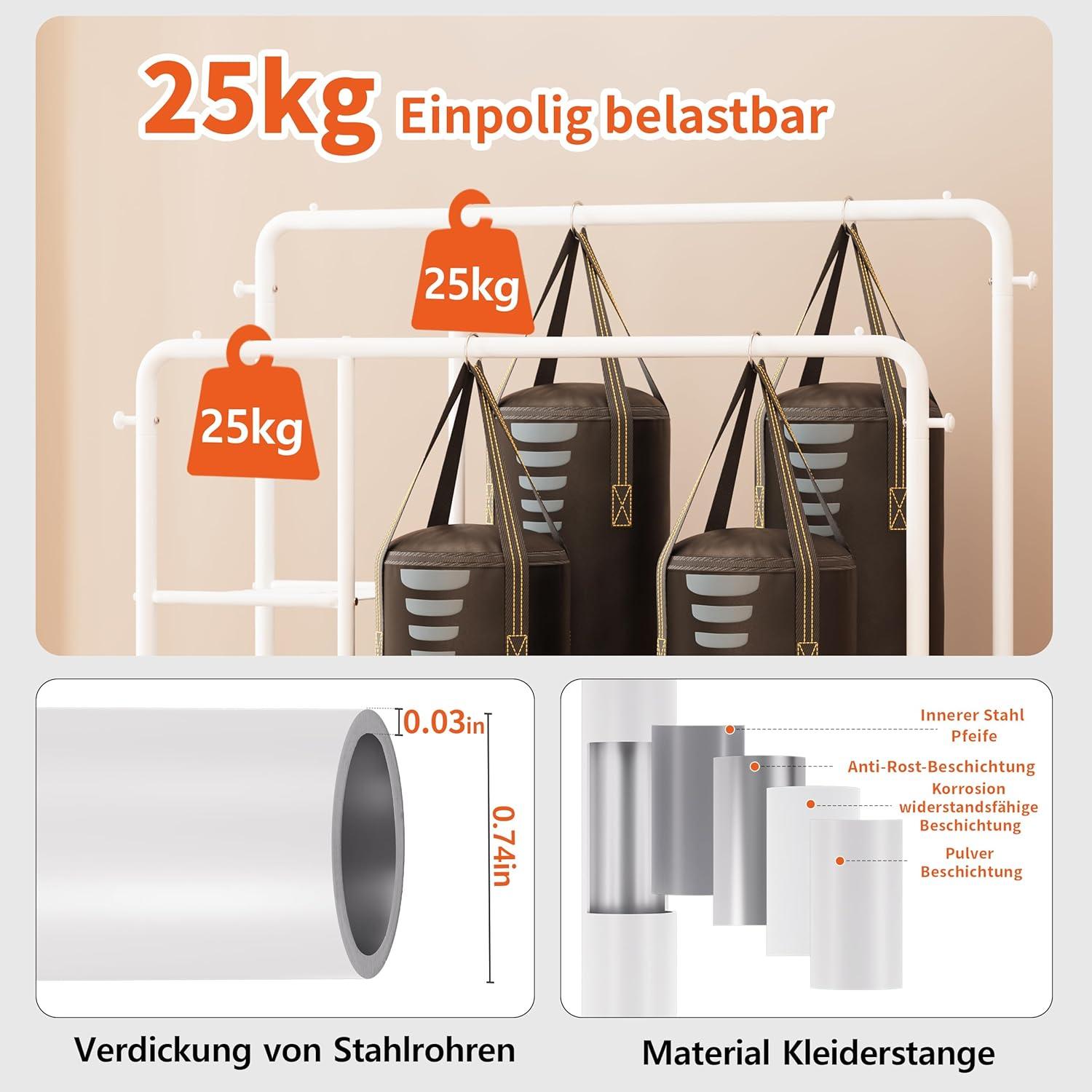 JOISCOPE Breiter Kleiderständer mit Metallstange, Haken, 3 Regalen & 2