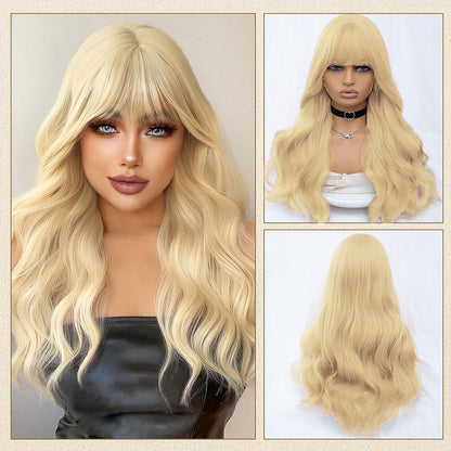 Blonde Lange Gewellte Perücke mit Pony für Frauen 27'' Cosplay