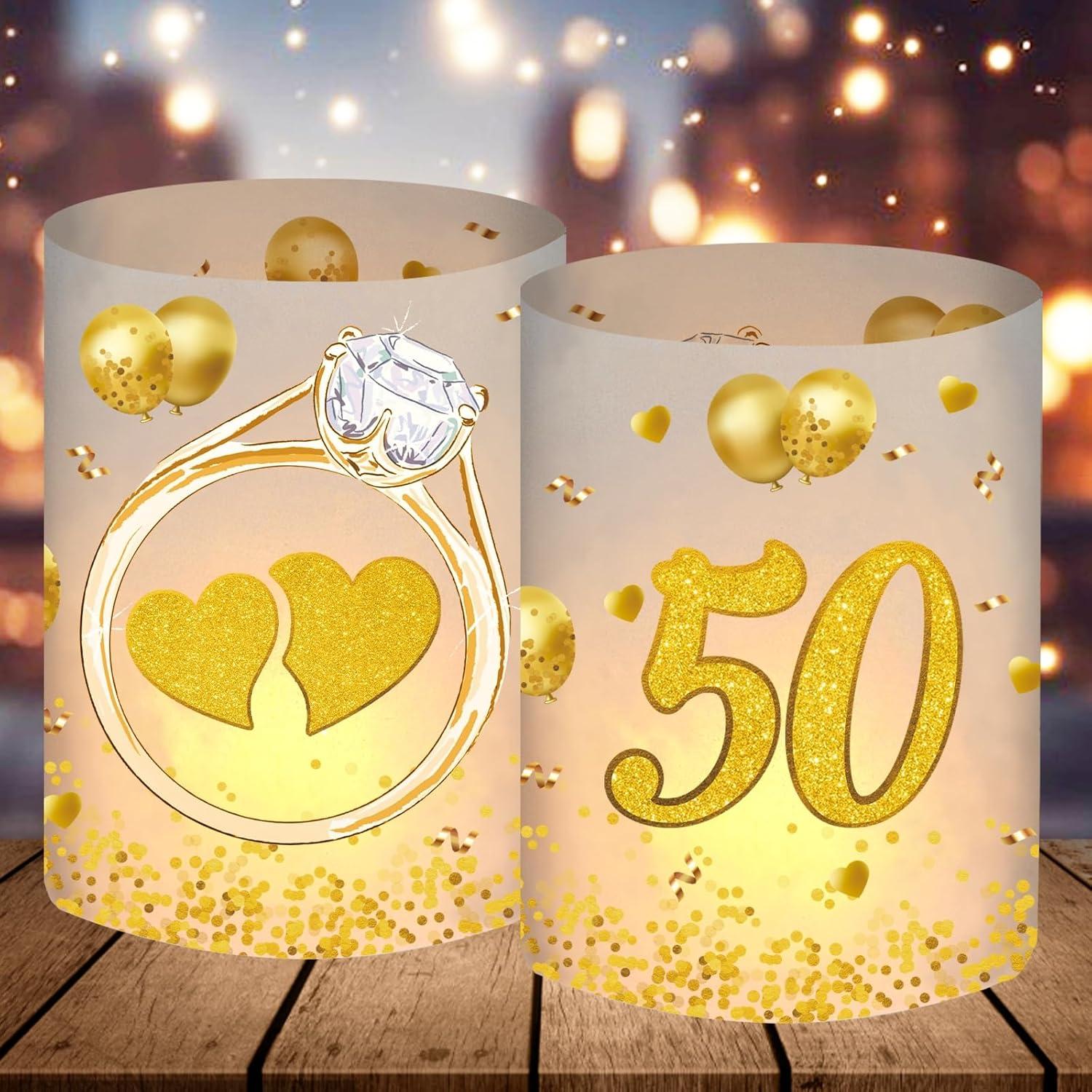 12 Goldene Hochzeit Windlichter für Tischdeko & Geschenk, Deko zur