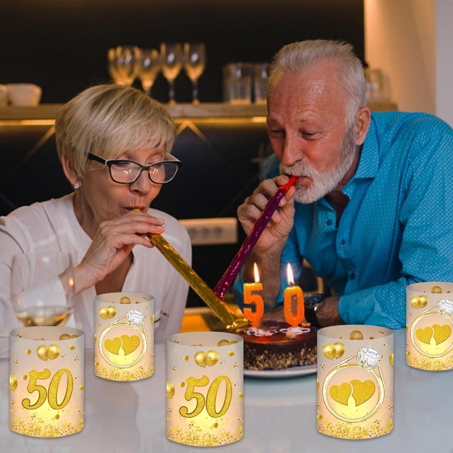 12 Goldene Hochzeit Windlichter für Tischdeko & Geschenk, Deko zur
