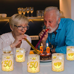 12 Goldene Hochzeit Windlichter für Tischdeko & Geschenk, Deko zur