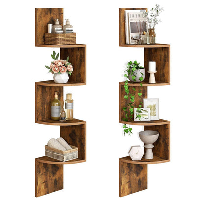 Eckregal 2er Set – Schweberegale Zickzack Design Braun