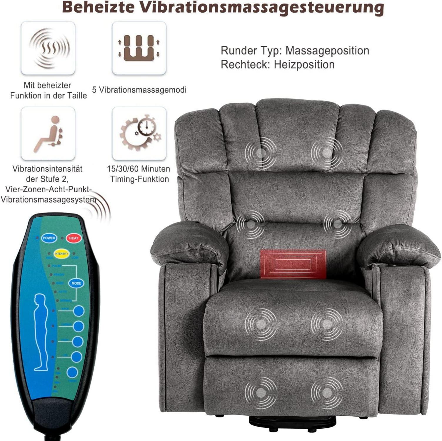Elektrischer Relaxsessel mit Aufstehhilfe, Massage und Wärmefunktion