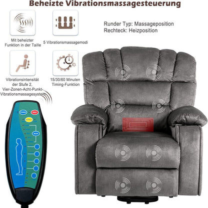 Elektrischer Relaxsessel mit Aufstehhilfe, Massage und Wärmefunktion