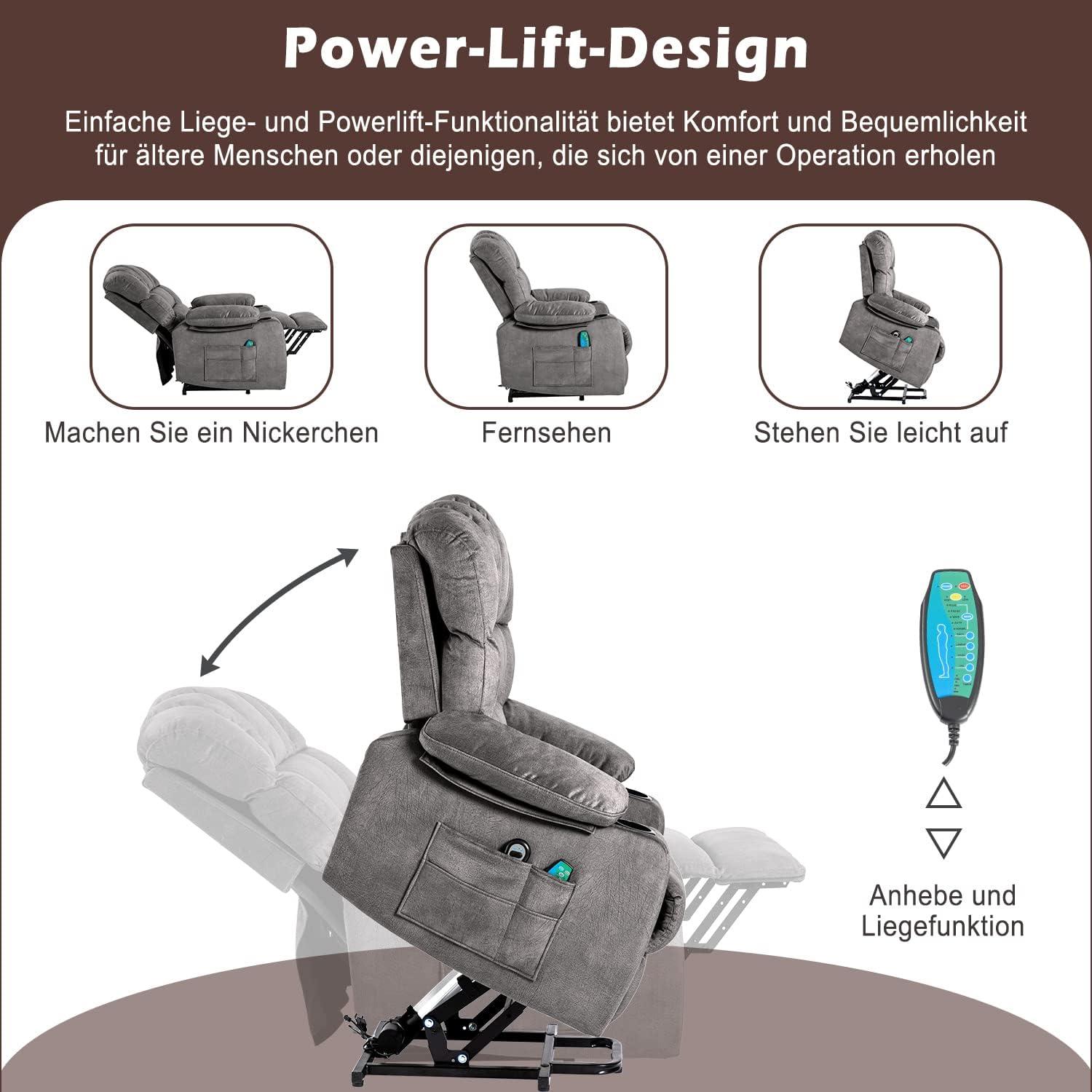 Asukale Elektrischer Relaxsessel mit Aufstehhilfe und Massagefunktion