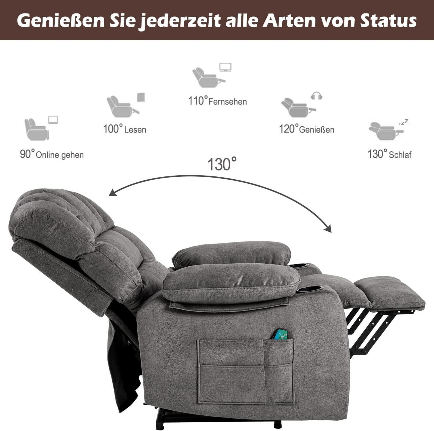 Relaxsessel mit Aufstehhilfe, Massagesessel mit Wärmefunktion und