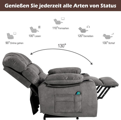 Relaxsessel mit Aufstehhilfe, Massagesessel mit Wärmefunktion und