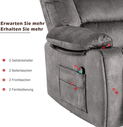 Elektrischer Relaxsessel mit Aufstehhilfe, Massage und Wärmefunktion