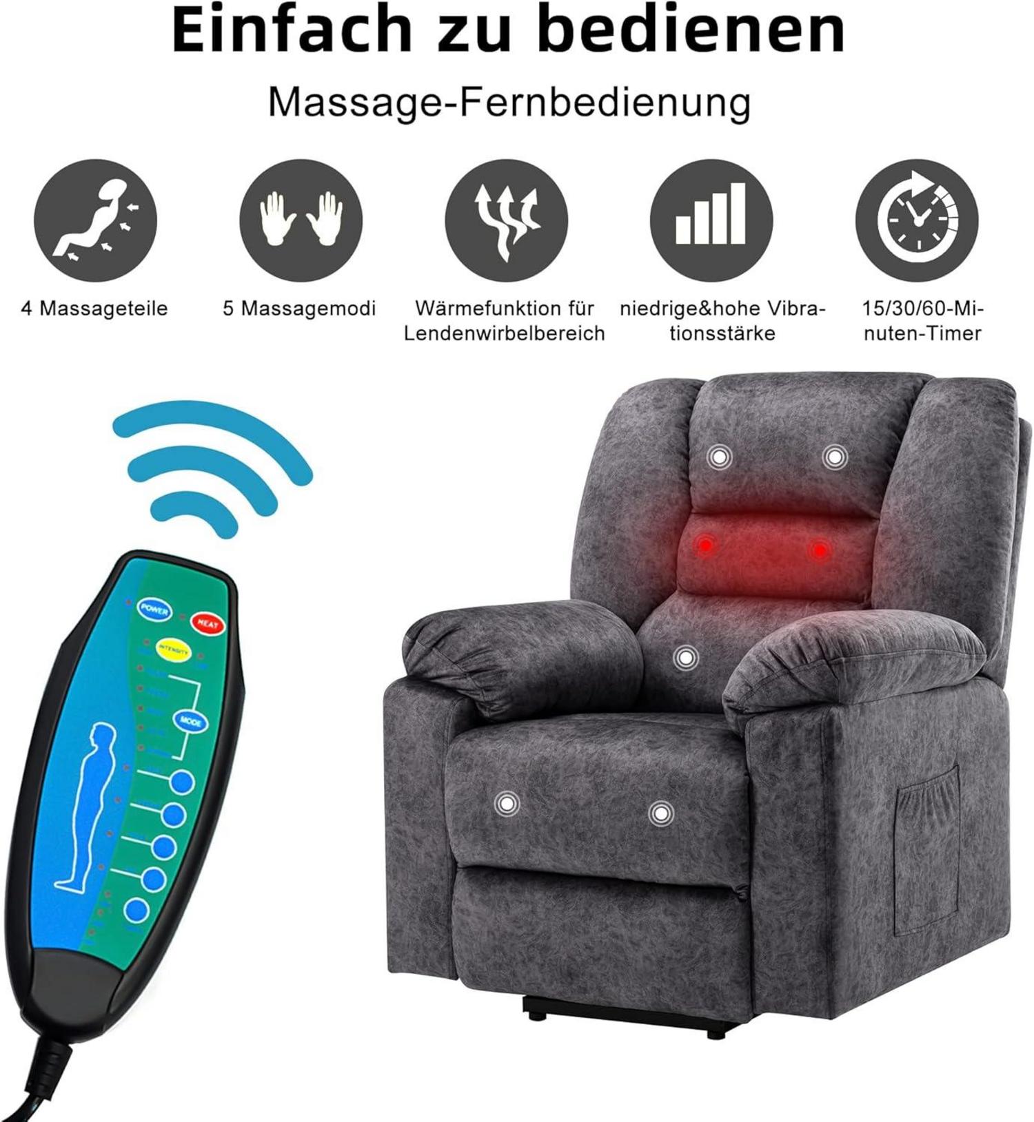 Elektrischer Fernsehsessel mit Aufstehhilfe und Massagefunktion, Grau