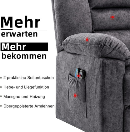 Elektrischer Massagesessel mit Aufstehhilfe, Wärmefunktion, Liegefunktion - Grau