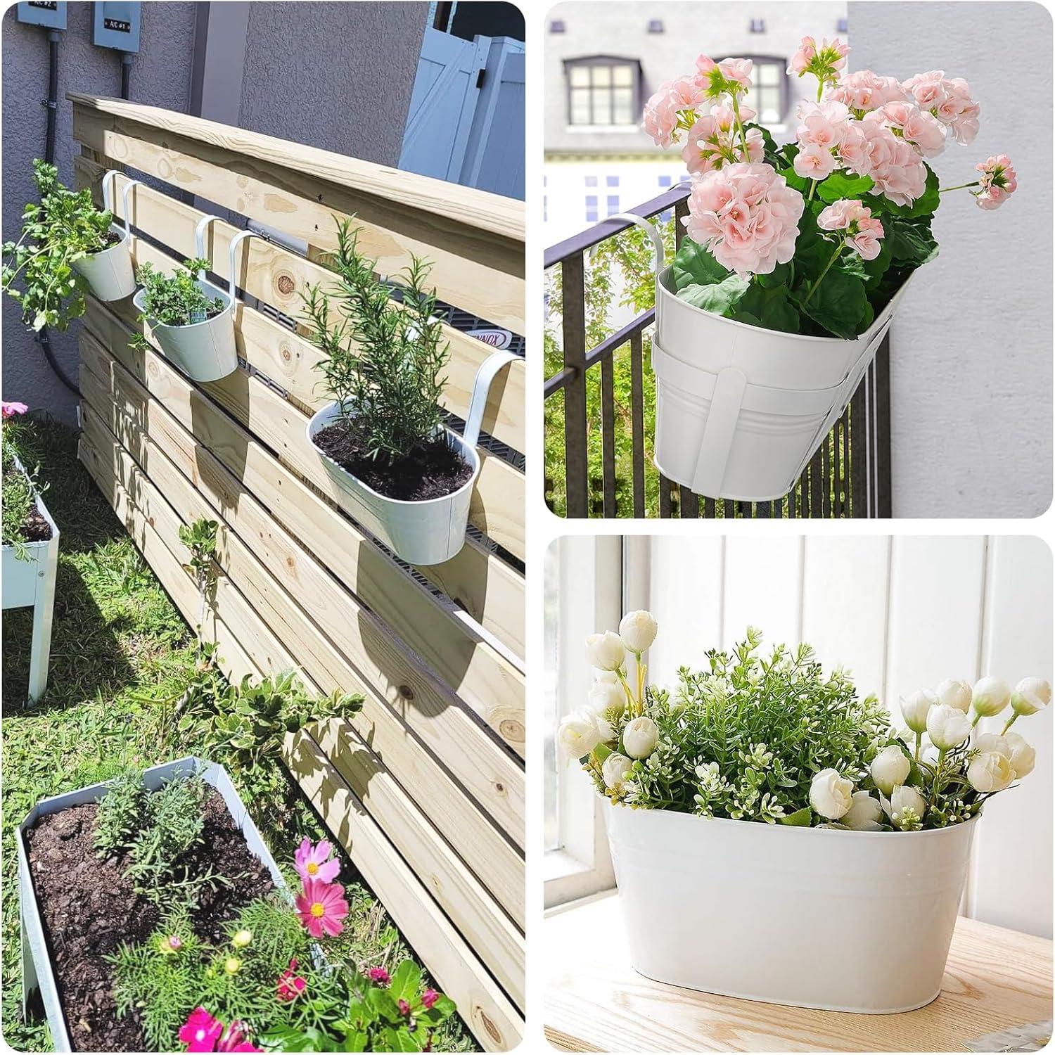 4er-Set Blumentöpfe zum Aufhängen – Metall – Groß – Weiß – Balkon