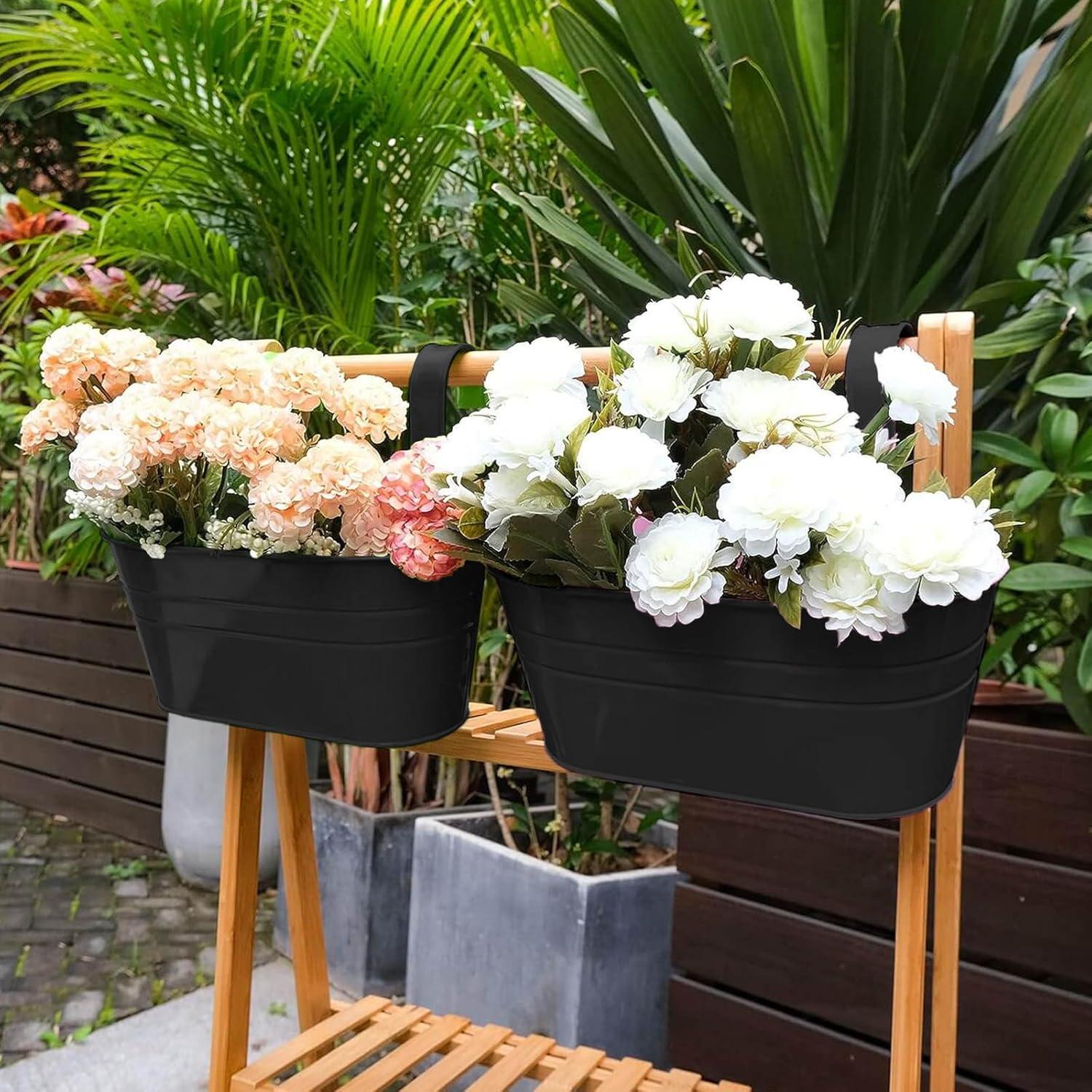 KINGLAKE 4 Stück 27CM Blumentöpfe Hängend Schwarz Metall mit Abnehmbarem Haken