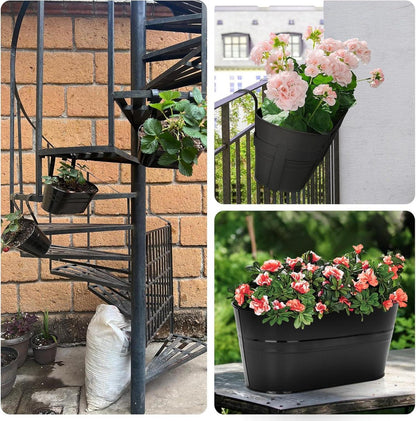 4er Set Blumentöpfe zum Aufhängen Schwarz Metall 27CM - Balkon Fenster
