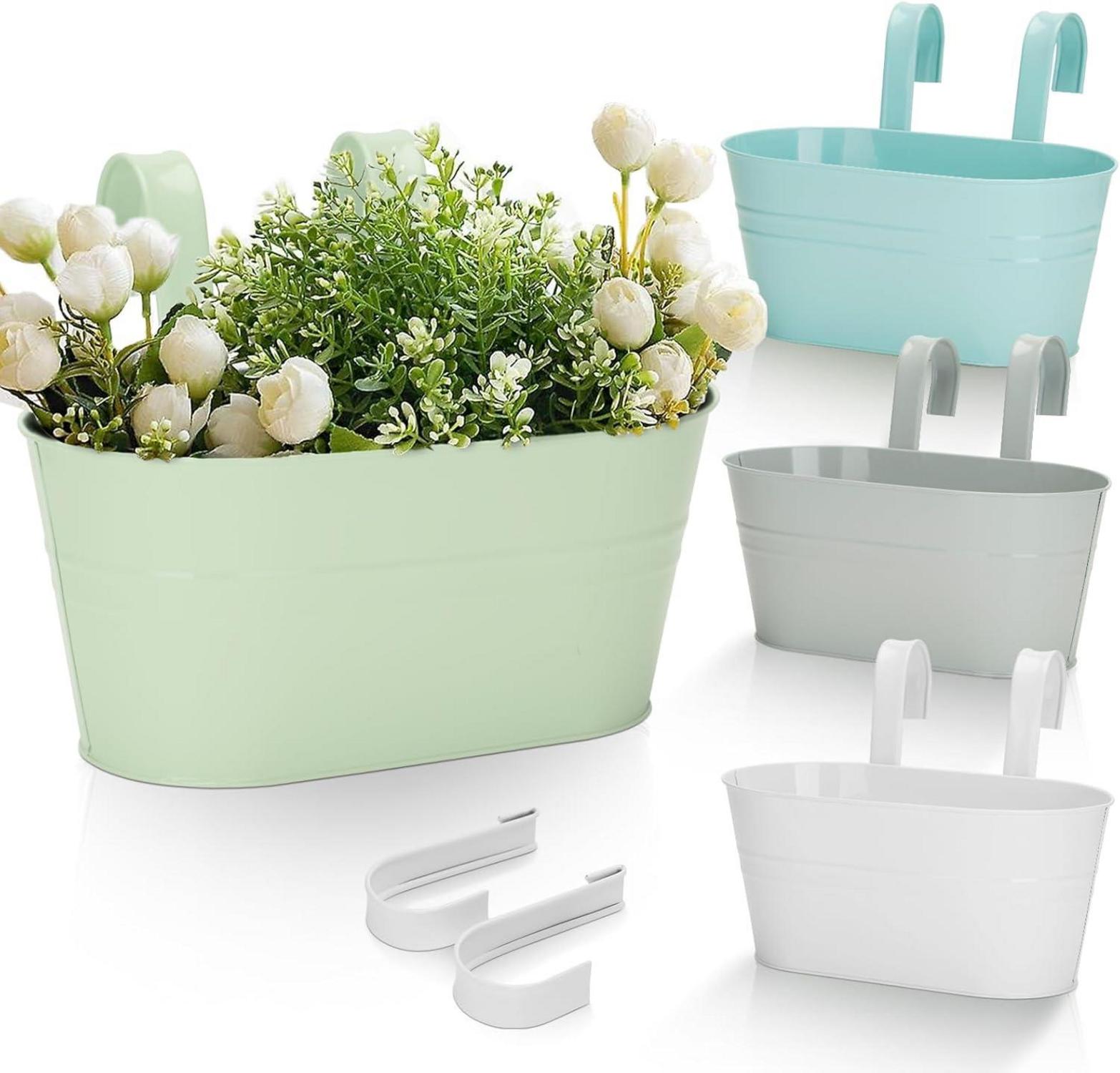 Hängender Blumentopf Metall 4er Set für Balkon Fenster Zaun
