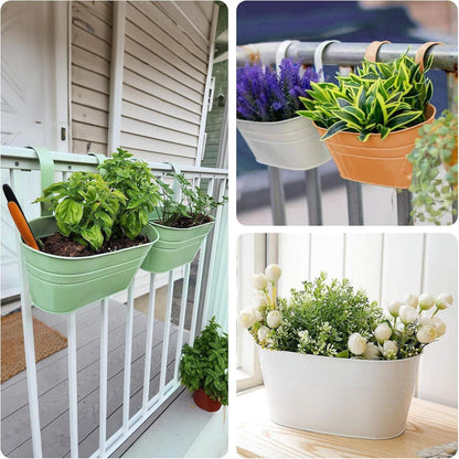 4er Set 27 cm Blumentöpfe zum Aufhängen aus Metall - bunt & abnehmbarer Haken - für Balkon, Zäune, Fenster - 27x22x12cm