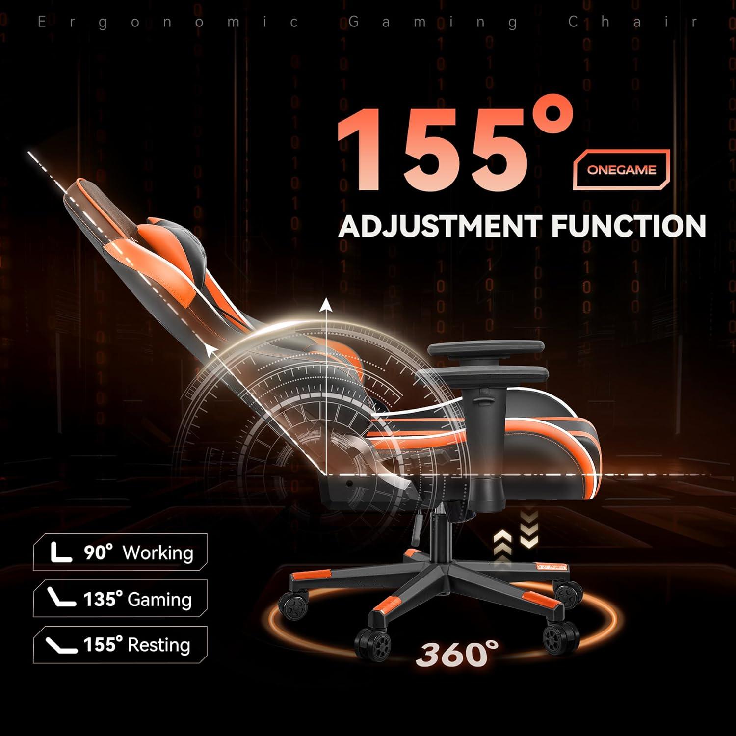Ergonomischer Gaming Stuhl mit 3D Armlehnen, höhenverstellbar, Orange