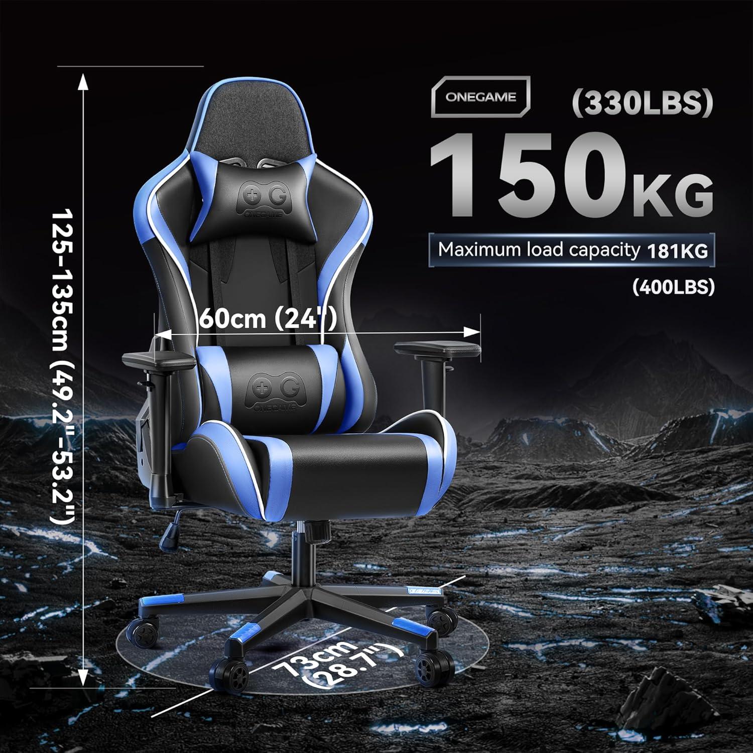 Ergonomischer Gamer Chair mit 3D Armrests, höhenverstellbar, Blau