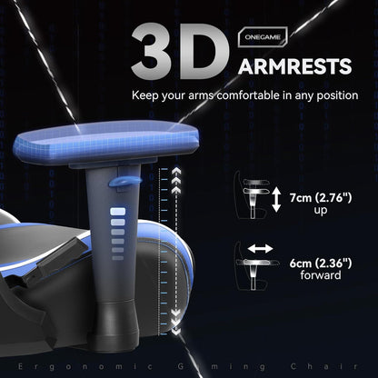 Ergonomischer Gaming-Stuhl mit 3D-Armlehnen und hoher Rückenlehne, Blau