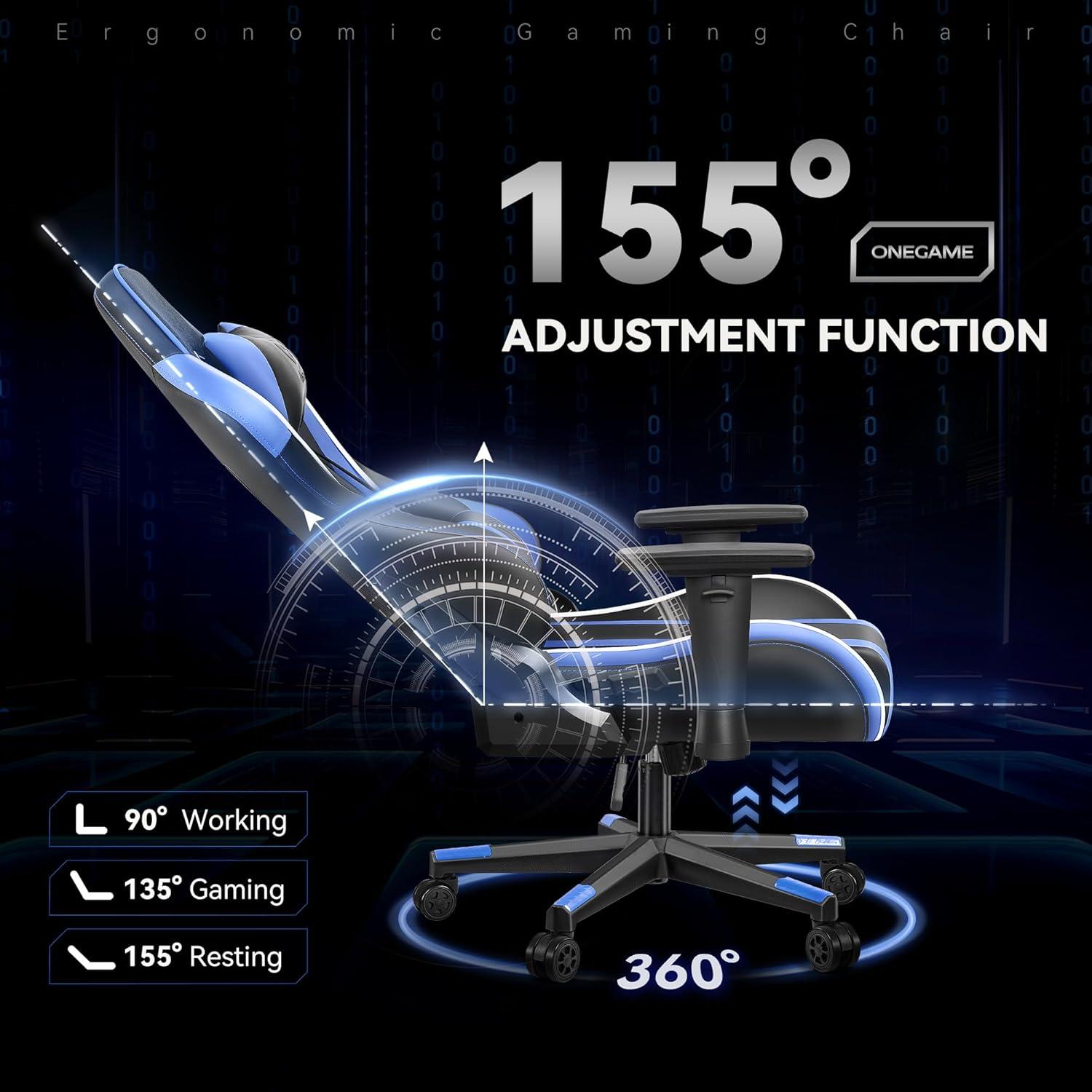 Ergonomischer Gaming Stuhl mit 3D Armlehnen, höhenverstellbar, Blau