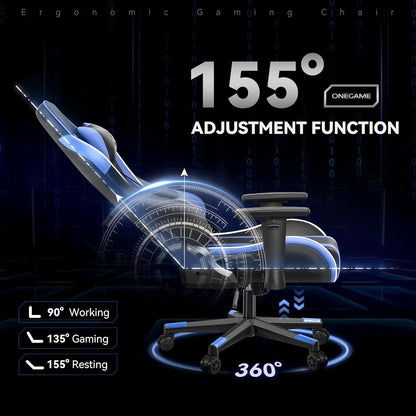 Ergonomischer Gaming Stuhl mit 3D Armlehnen, höhenverstellbar, Blau