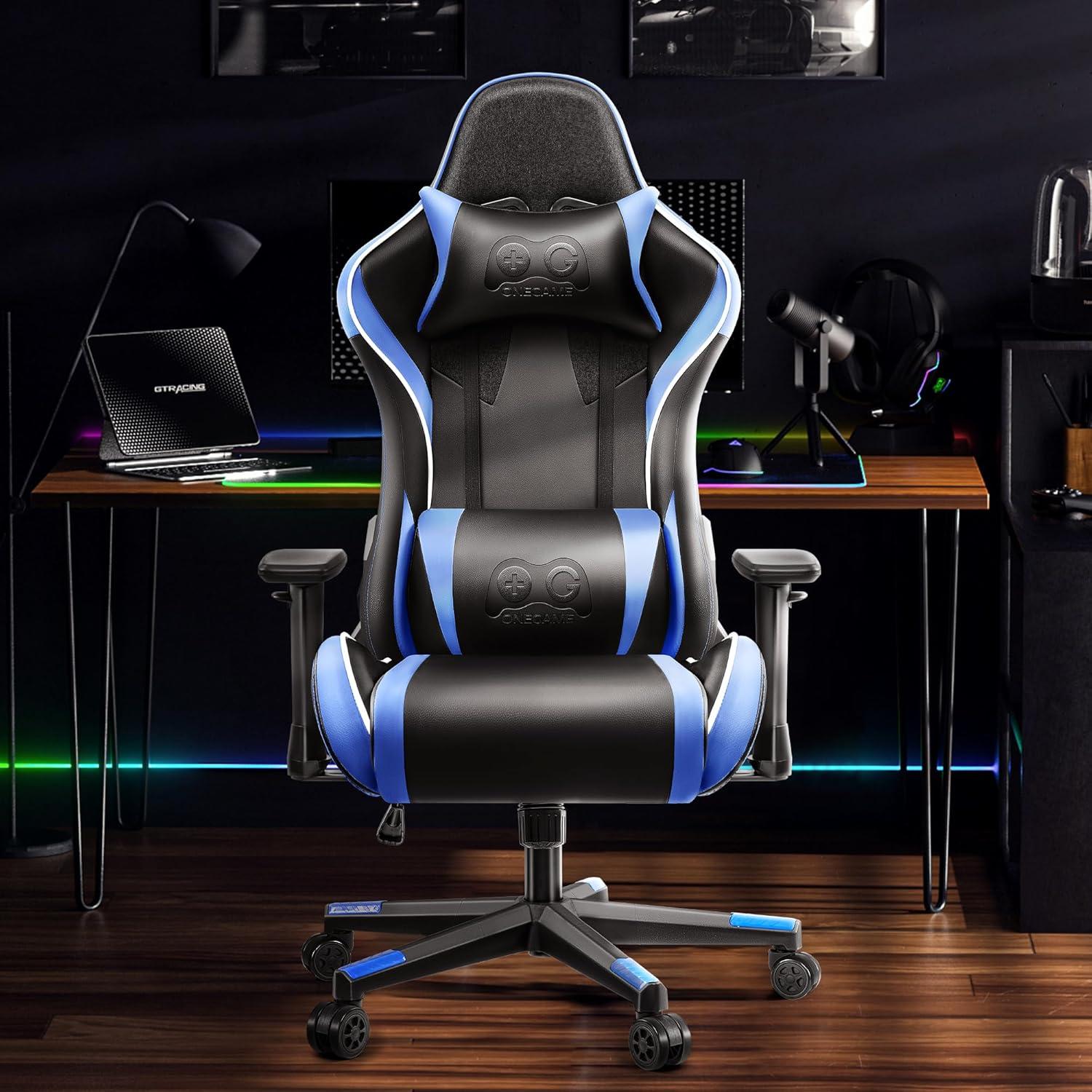 Ergonomischer Gaming Stuhl mit 3D Armlehnen, höhenverstellbar, Blau
