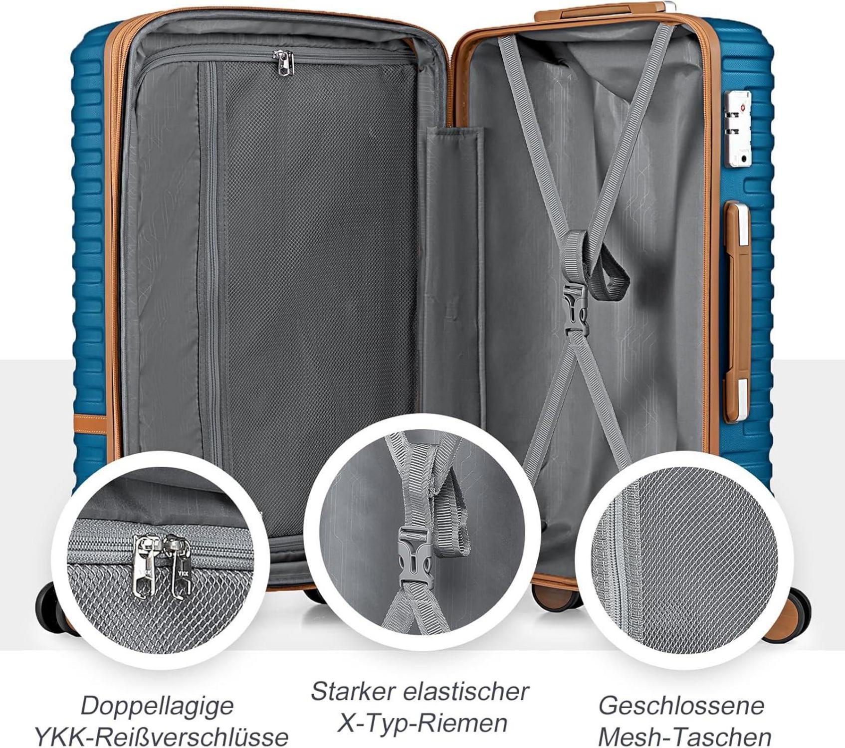 Hartschalenkoffer Set 3tlg TSA-Schloss 360°-Rollen Blau/Braun