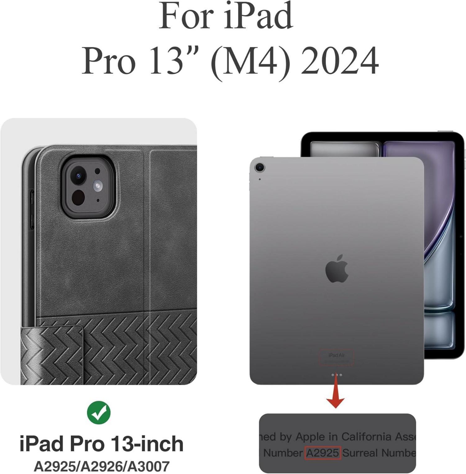 iPad Pro 13 Zoll M4 (2024) Hülle PU Leder Stifthalter Grau