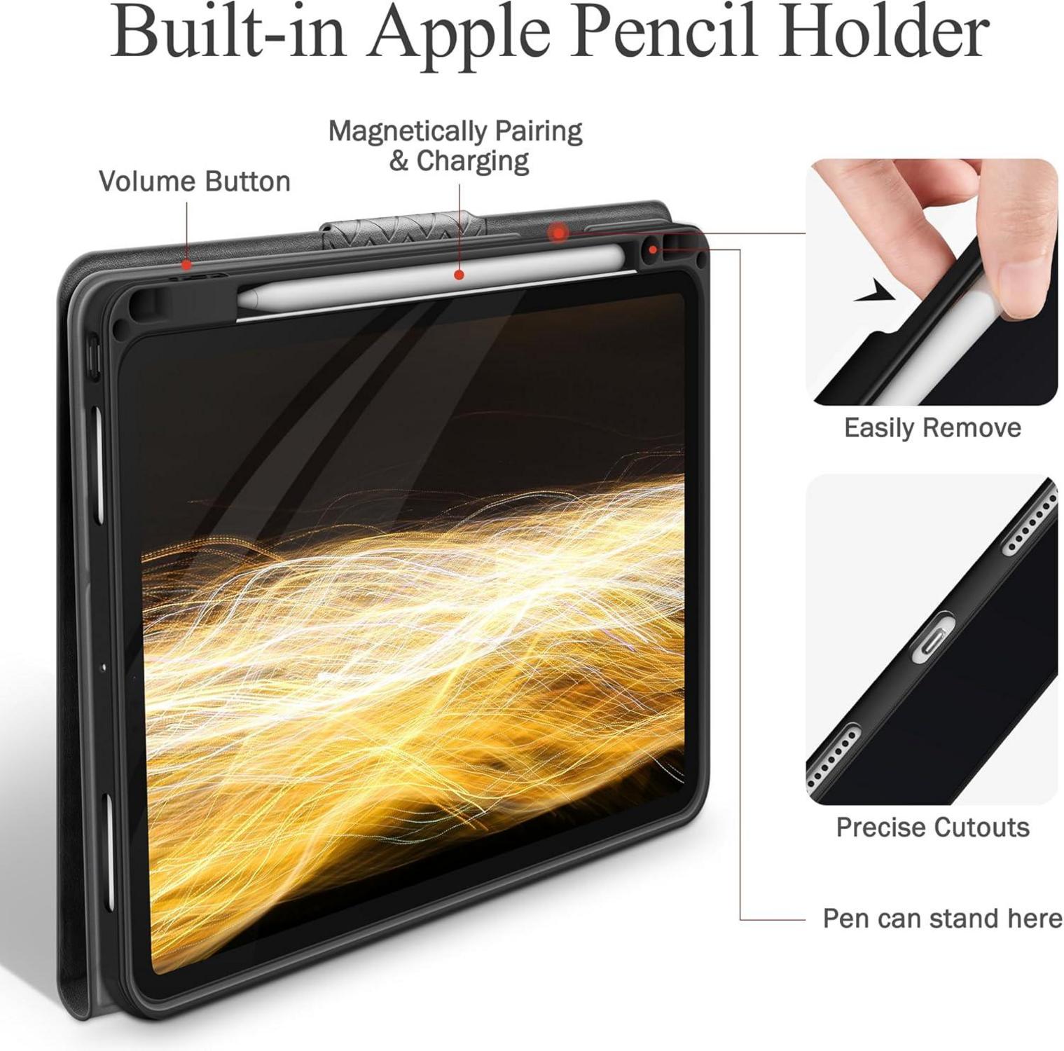 iPad Pro 13 Zoll M4 2024 Hülle - PU Leder Stifthalter Auto Schlaf Grau