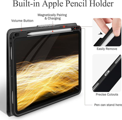 iPad Pro 13 Zoll M4 2024 Hülle - PU Leder Stifthalter Auto Schlaf Grau