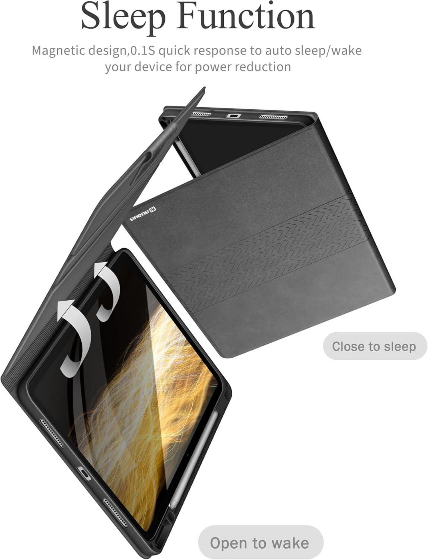iPad Pro 13 Zoll M4 2024 Hülle - PU Leder Stifthalter Auto Schlaf Grau