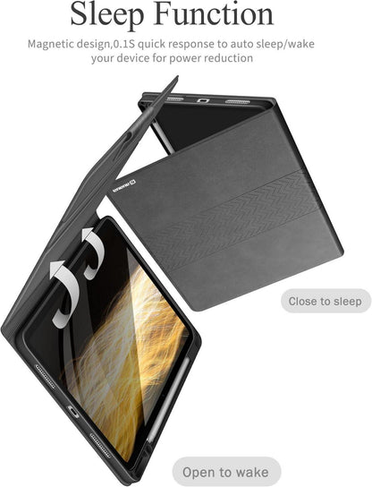 iPad Pro 13 Zoll M4 2024 Hülle - PU Leder Stifthalter Auto Schlaf Grau