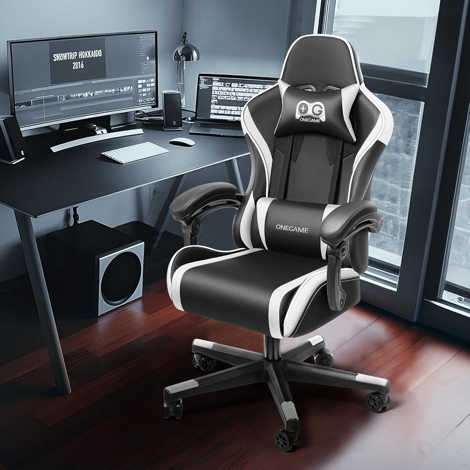 Ergonomischer Gaming Stuhl Bürostuhl höhenverstellbar mit Lendenkissen