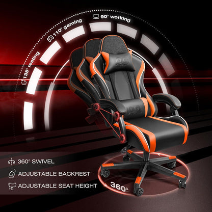Ergonomischer Gaming Stuhl Höhenverstellbarer Drehstuhl 150KG Rückenlehne Lendenkissen Orange