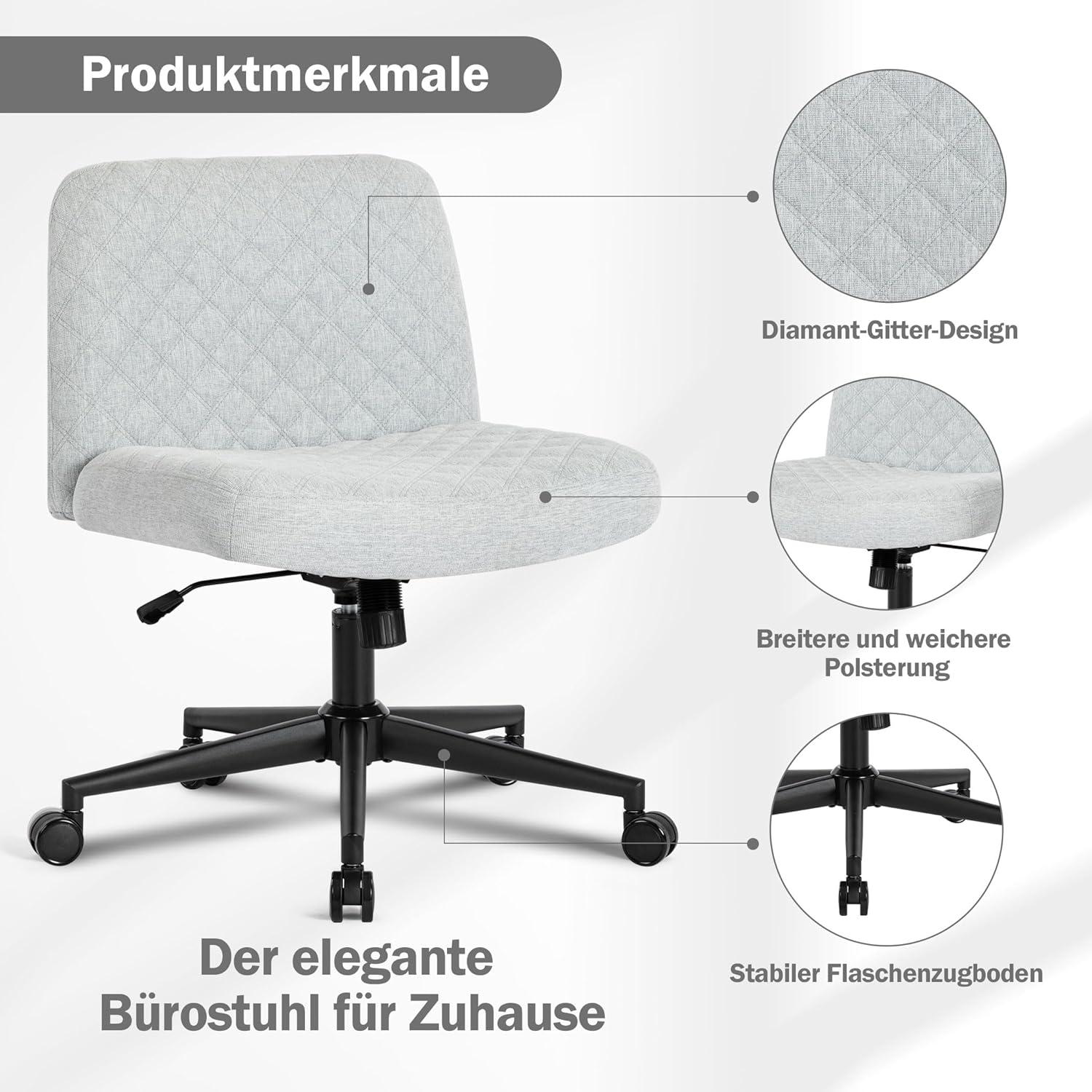 Fantasylab Bürostuhl ohne Armlehnen Home Office Stuhl Räder Ergonomisch