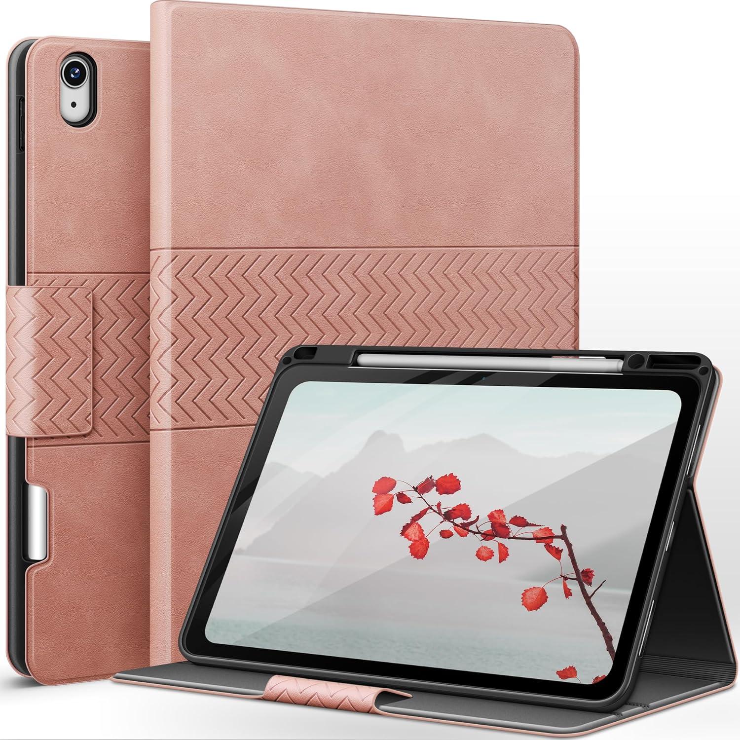 iPad Pro 13 Zoll M4 2024 Hülle PU Leder mit Stifthalter Rosa