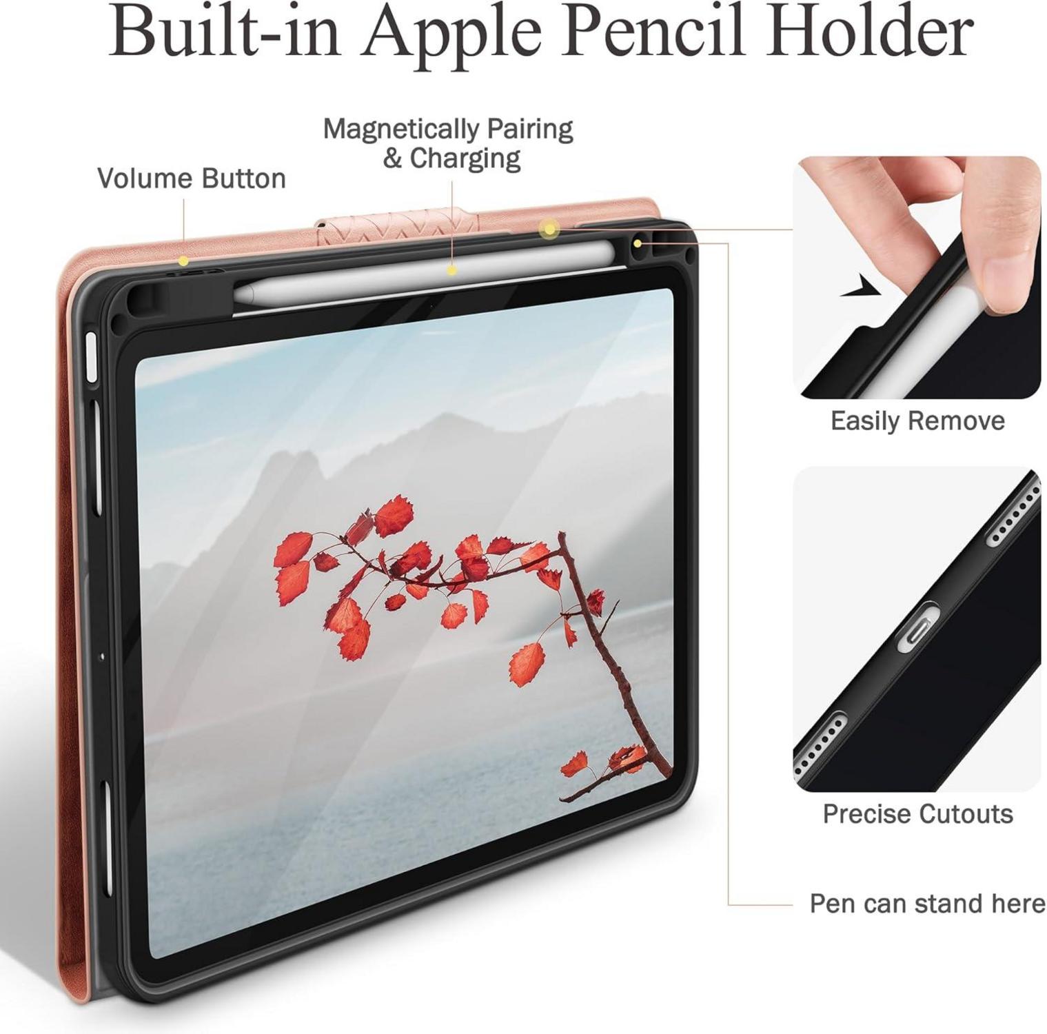 iPad Pro 13 Zoll M4 2024 Hülle PU Leder mit Stifthalter Rosa