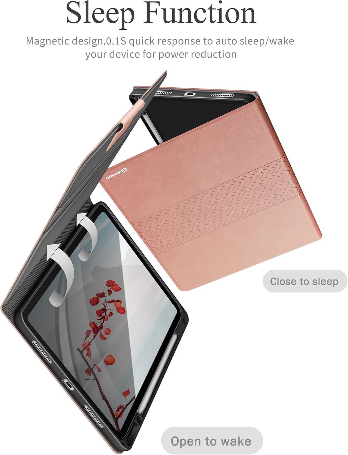 AUAUA iPad Air 13 Zoll M2 2024 Hülle Rosa PU Leder Schutzhülle Stifthalter Auto Schlafen/Wachen