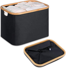 Faltbarer Wäschekorb Bambus Stoff 50L Aufbewahrung Schwarz