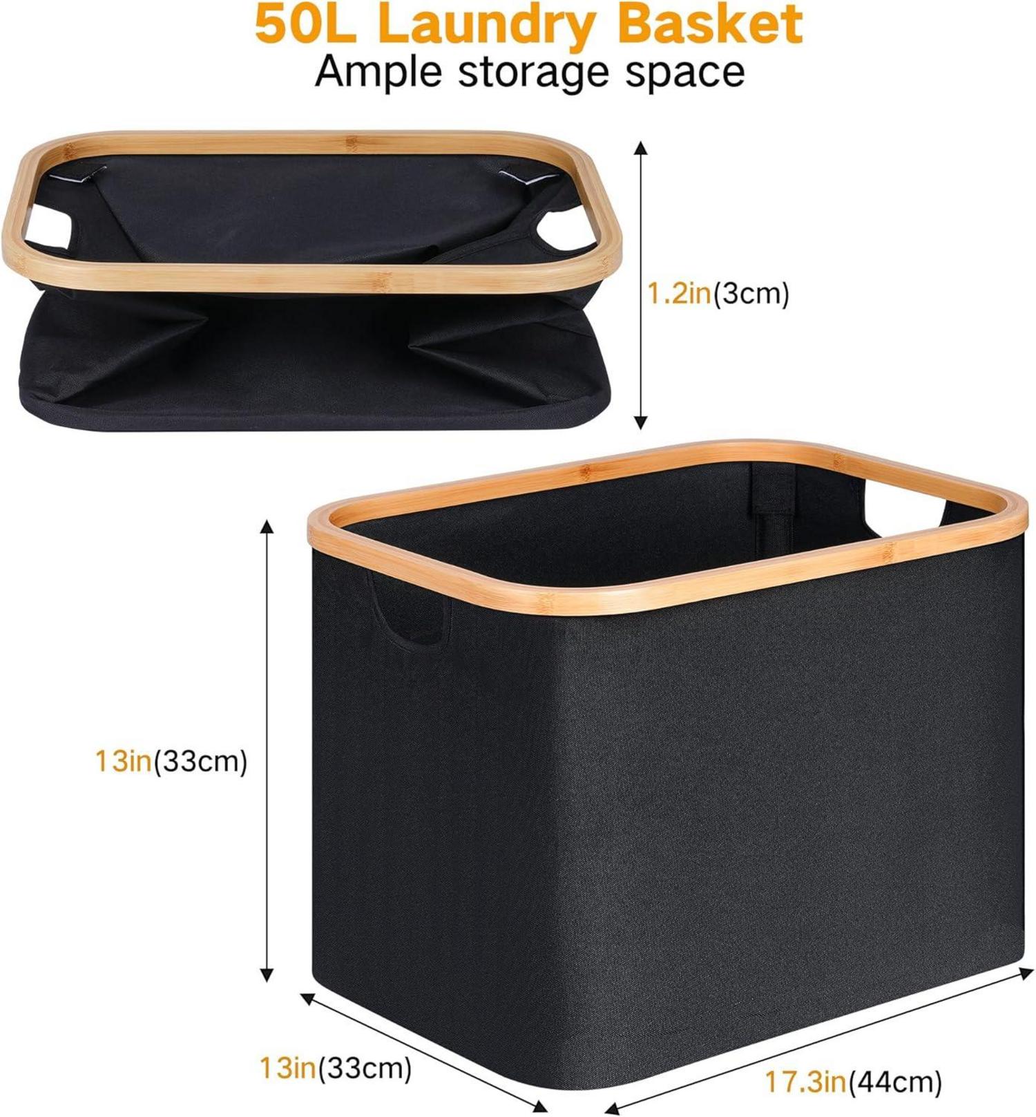 Faltbarer Wäschekorb 50L Bambus Stoff Aufbewahrung Basket