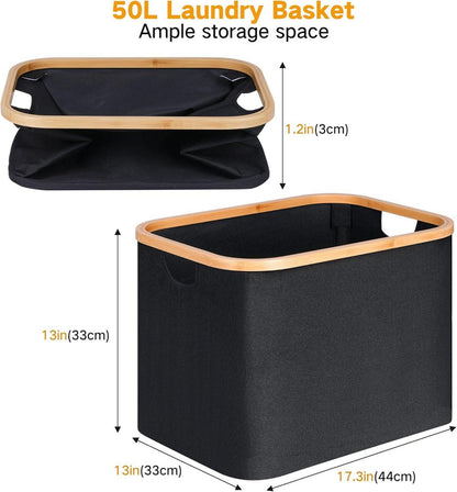 Faltbarer Wäschekorb 50L Bambus Stoff Aufbewahrung Basket