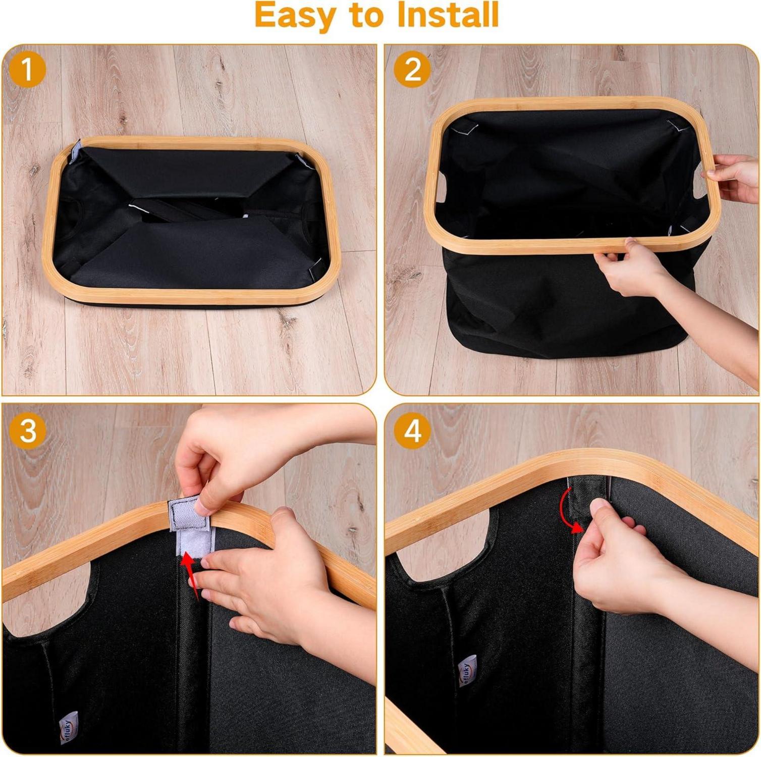 Efluky Bambus Wäschekorb 50L, Faltbarer Stoff Storage Basket